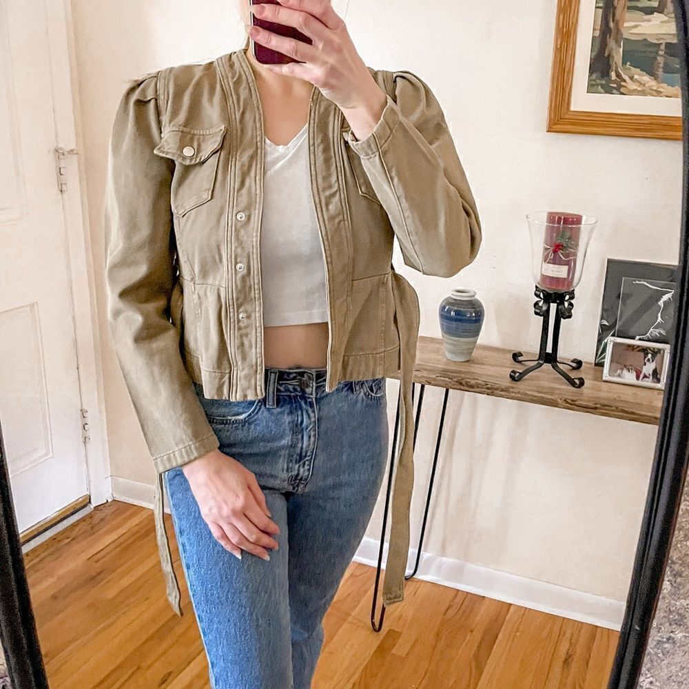 Ba&sh Irdy Denim Peplum Jacket Cropped